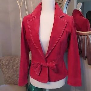 BAGATELLE 100% Suede Jacket Bow-Cherry Red-Size 10